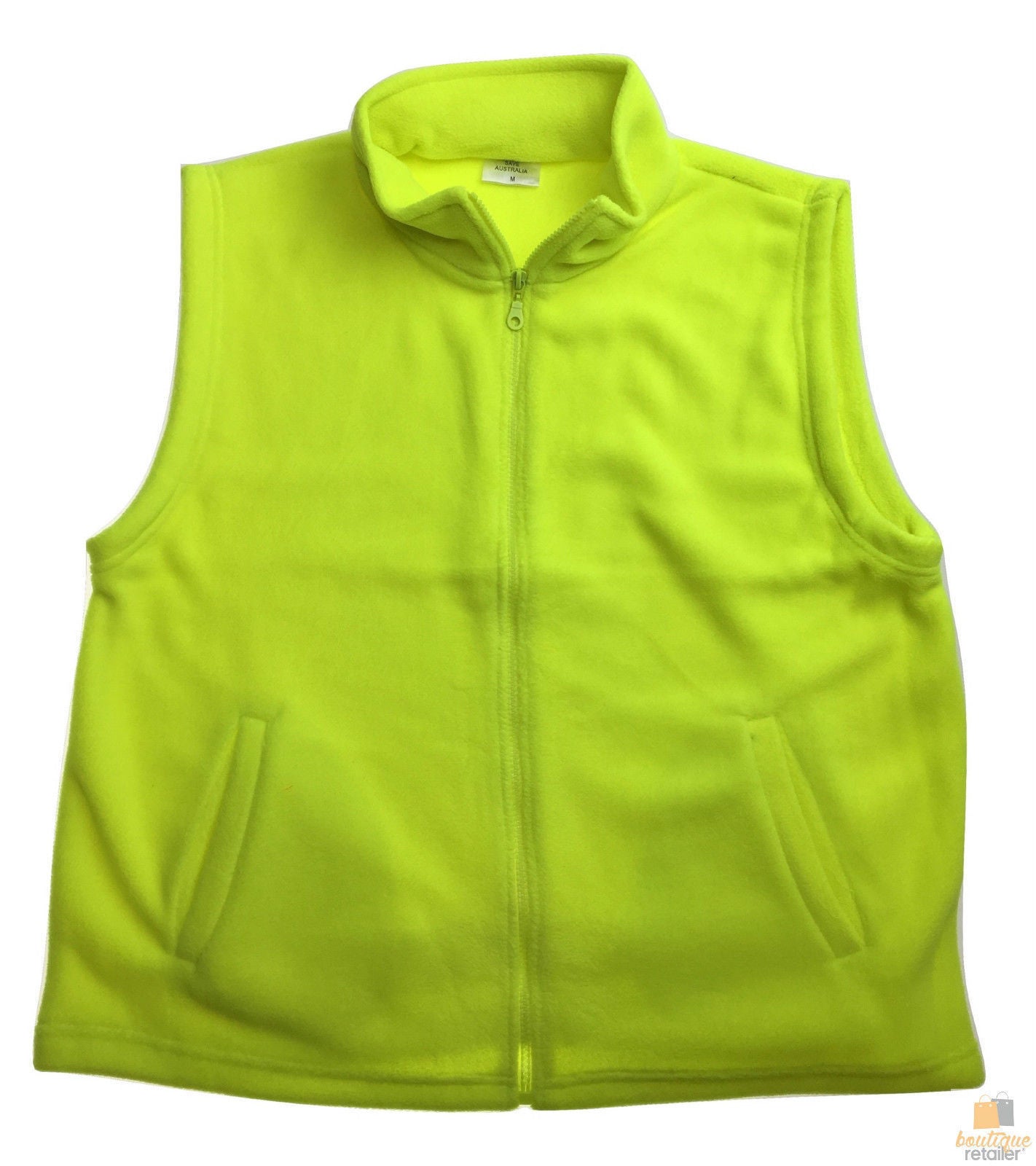 PLAIN HI VIS Polar Fleece Vest Full Zip Safety Workwear High Visibility Fleecy - Fluro Yellow - L